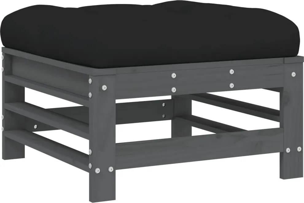 vidaXL Taburet de grădină cu pernă, gri, lemn masiv de pin