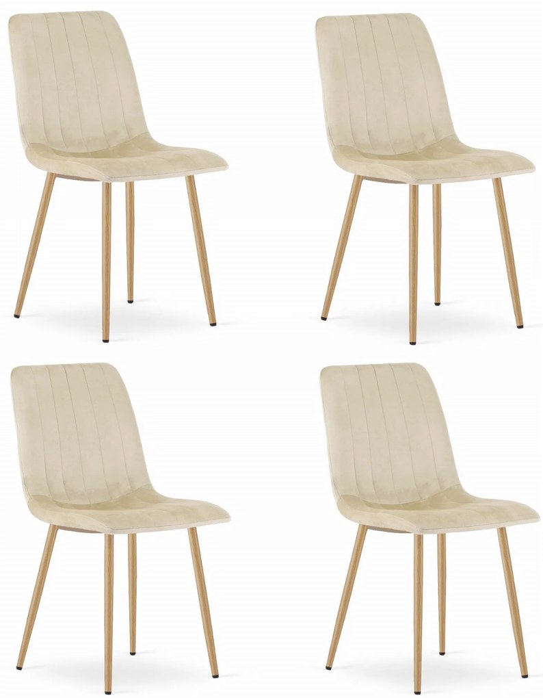 Set 4 Scaune Bucatarie/Dining Gabe Picioare Finisaj Lemn, Catifea Bej