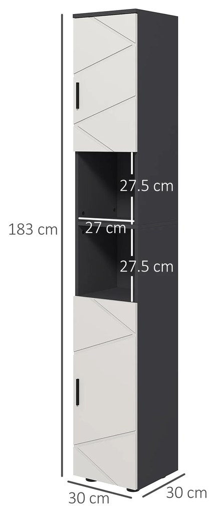 kleankin Dulap de Baie Inalt de 183cm, Dulap de Depozitare Ingust pentru Baie cu Rafturi Deschise, Dulapuri cu 2 Usi, Gri | Aosom Romania