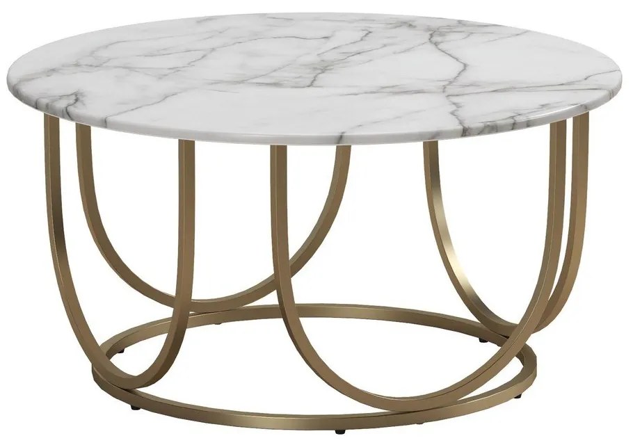 Măsuță de cafea albă-aurie, rotundă, cu aspect de marmură ø 79 cm Gwyneth – CosmoLiving by Cosmopolitan