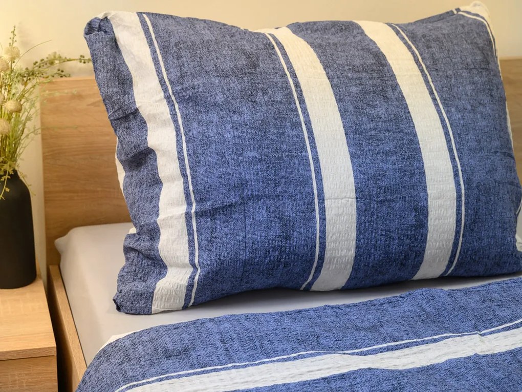Lenjerie de pat din bumbac Renforce creponat BLUE LINE albastru Dimensiune lenjerie de pat: 70 x 90 cm | 140 x 200 cm