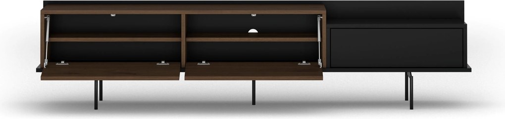 Comodă TV Zenar 200 cm cu picioare metalice și sertar - nuc elegant / negru