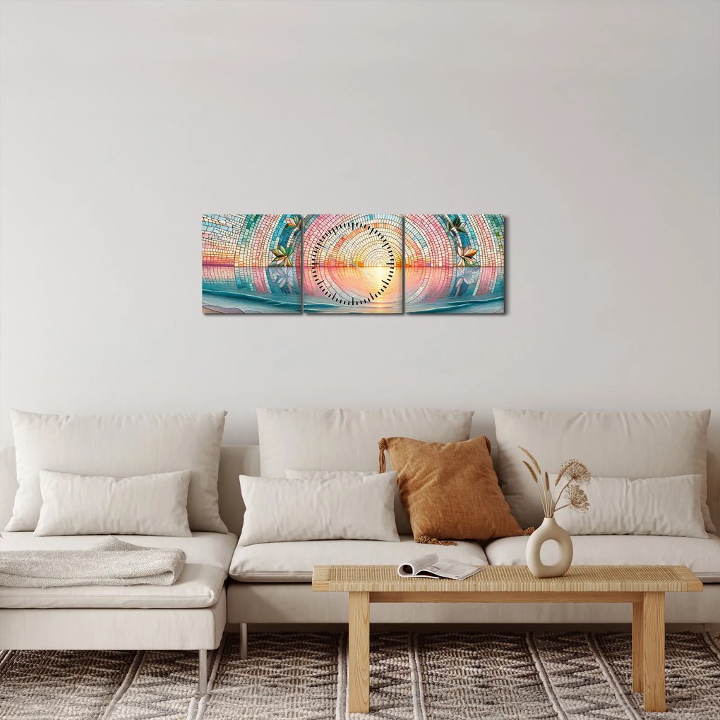 Tablou – Mozaic al soarelui la apus (cu ceas) (90x30 cm)