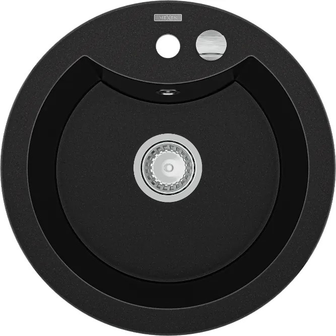 Mexen Diego chiuvetă de bucătărie granitică cu 1 cuvă 488 x 480 mm, neagră, sifon crom - 6512481000-77