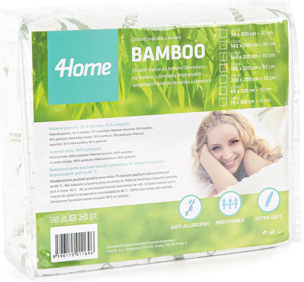 Protecție de saltea 4Home Bamboo cu bordură, 180 x200 cm + 30 cm, 180 x 200 cm