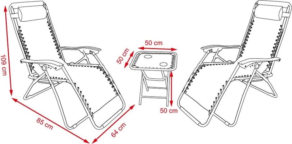 Set de grădină din 3 piese: 2 scaune relaxante și o masă ATLANTIC