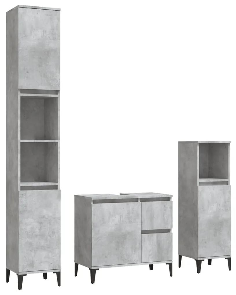 3185547 vidaXL Set dulapuri de baie, 3 piese, gri beton, lemn prelucrat
