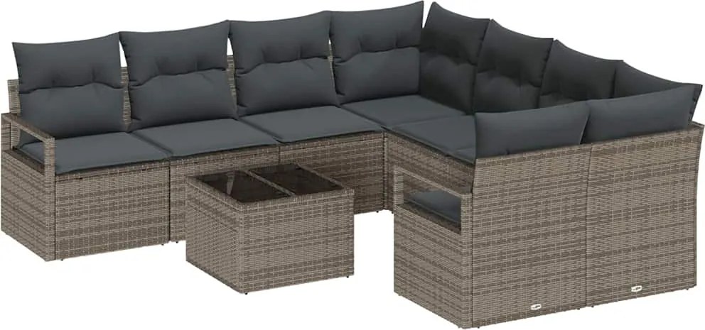 vidaXL Set de canapea cu pernă Manual 9 pcs Gri poliratan