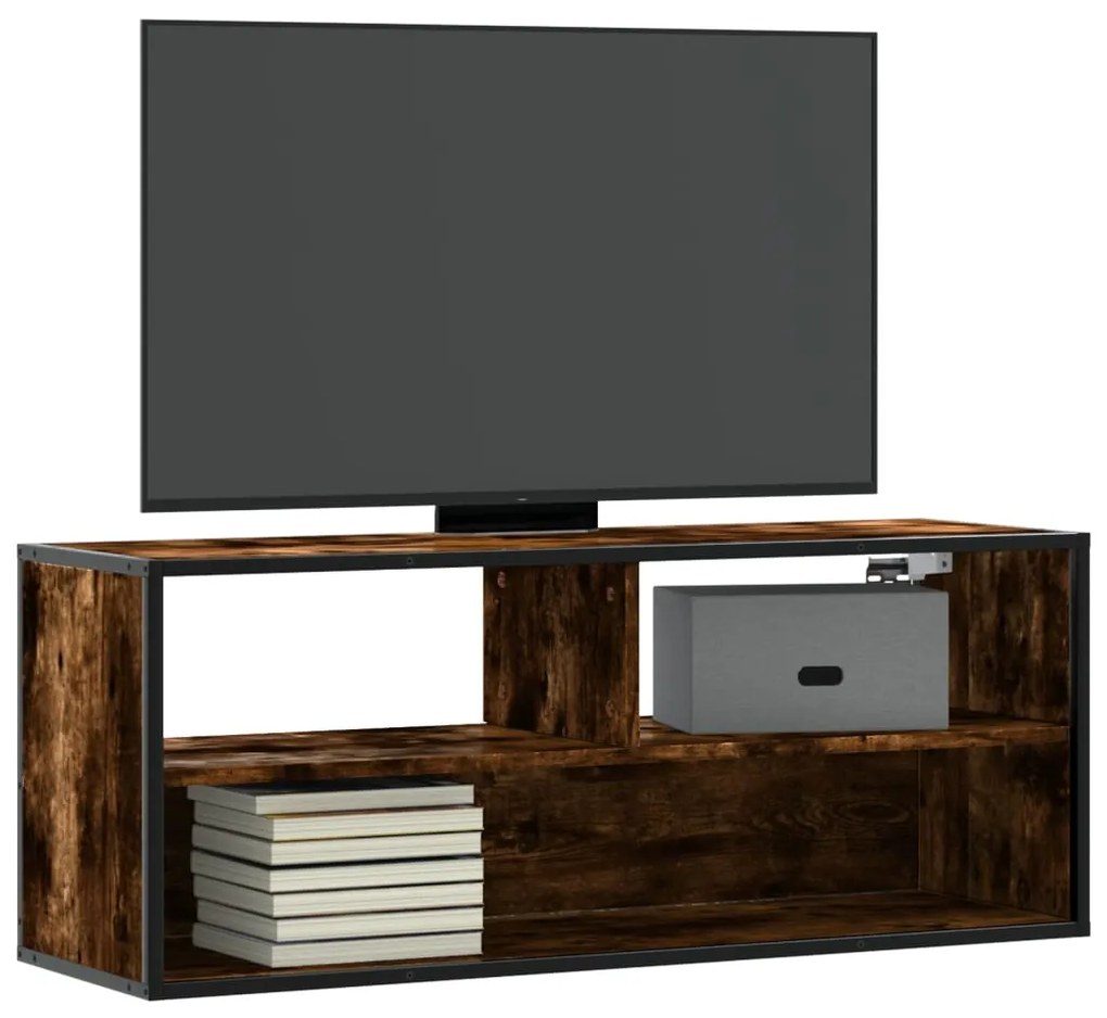 vidaXL Dulap TV stejar fumuriu 100x31x39,5 cm, lemn prelucrat și metal