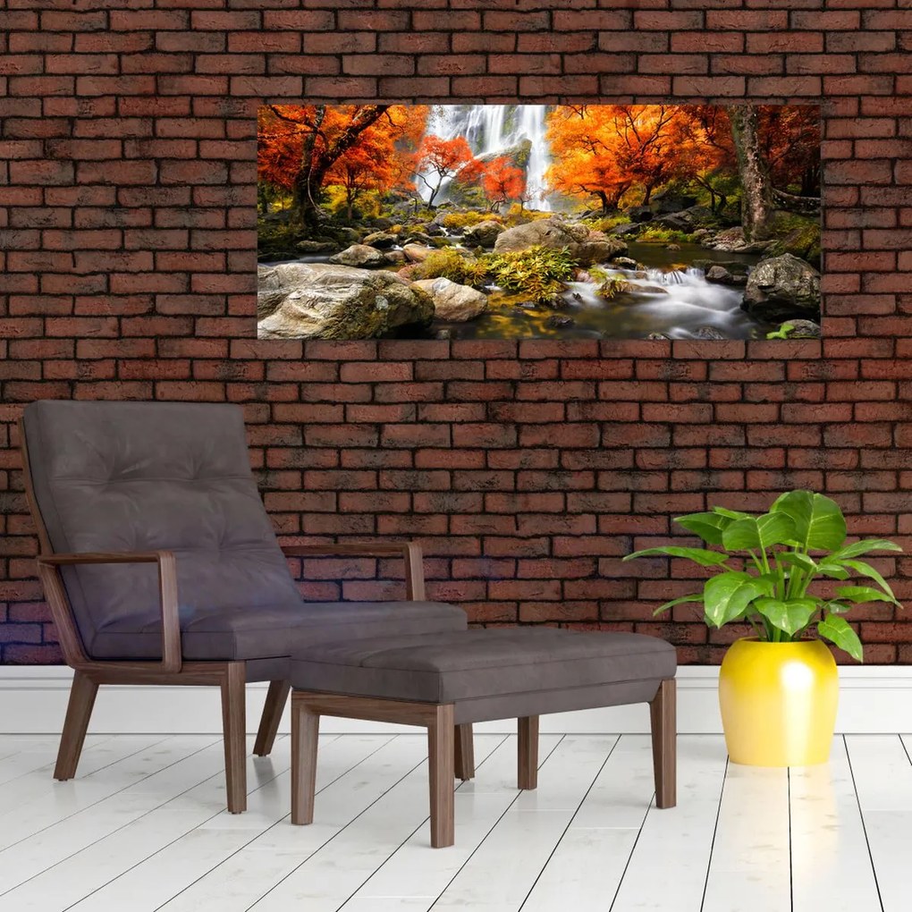 Tablou - Cascade în peisaj de toamnă, portocaliu (120x50 cm)