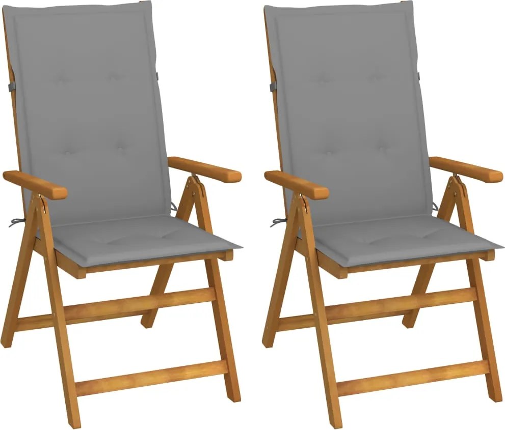 vidaXL Scaune grădină rabatabile cu perne, 2 buc., lemn masiv acacia