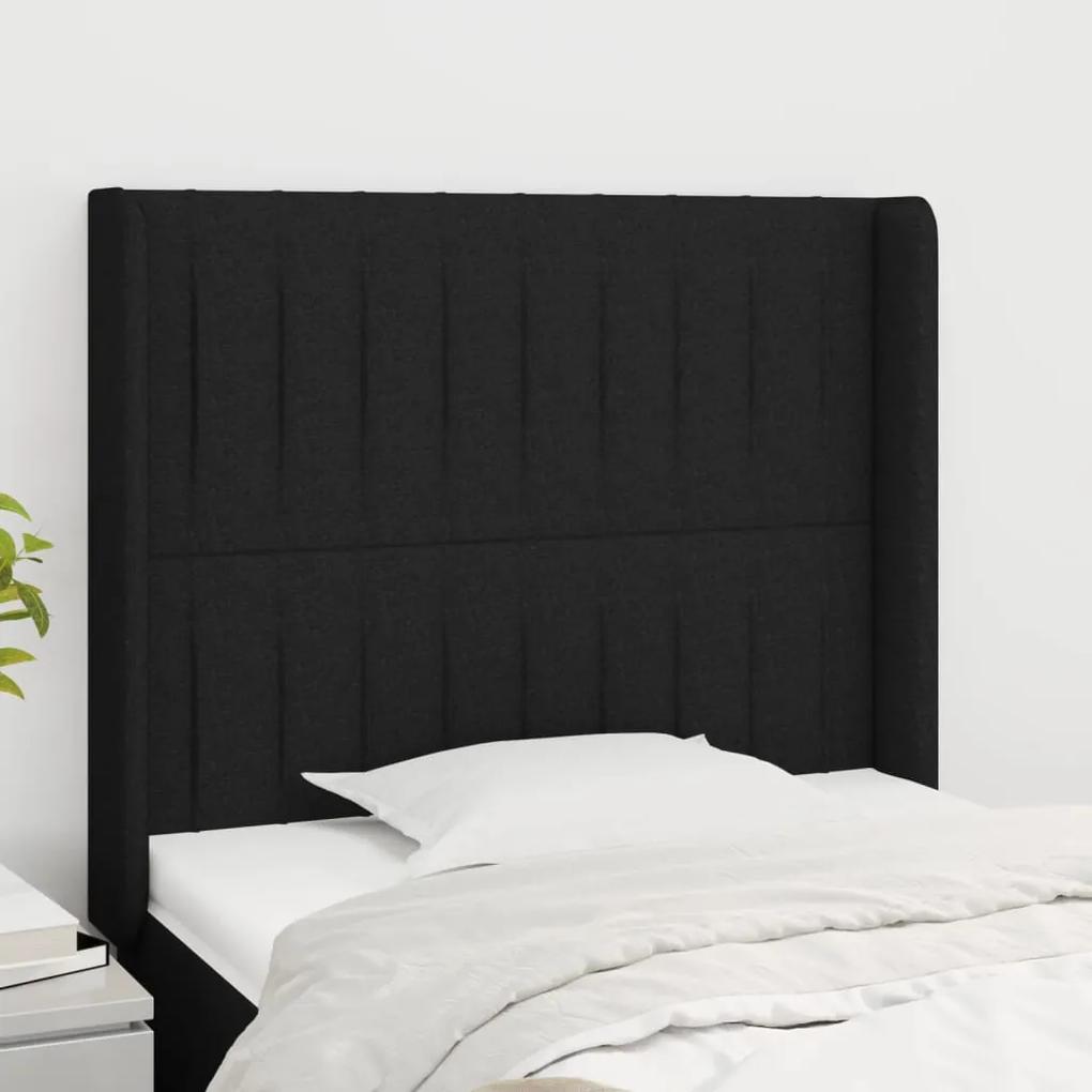 3119794 vidaXL Tăblie de pat cu aripioare, negru, 83x16x118/128 cm, textil