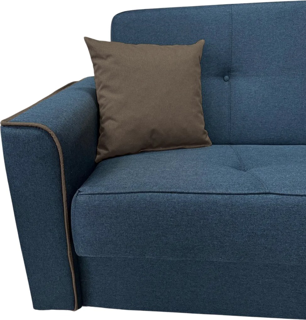 Canapea VERA extensibila, 3 locuri, lada de depozitare, stofa bleumarin + maro, 225x90x90 Bleumarin + Maro, Stofa