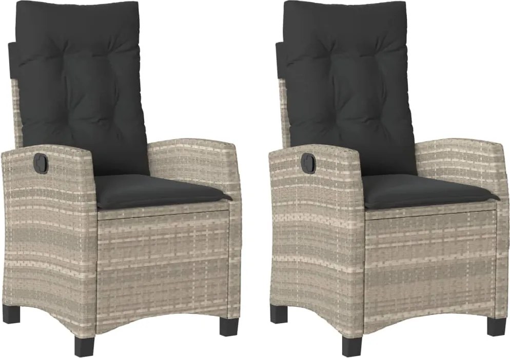 vidaXL Scaune de grădină rabatabile cu perne, 2 buc., gri, poliratan