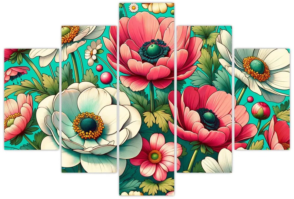 Tablou - Flori pe fundal albastru (150x105 cm)