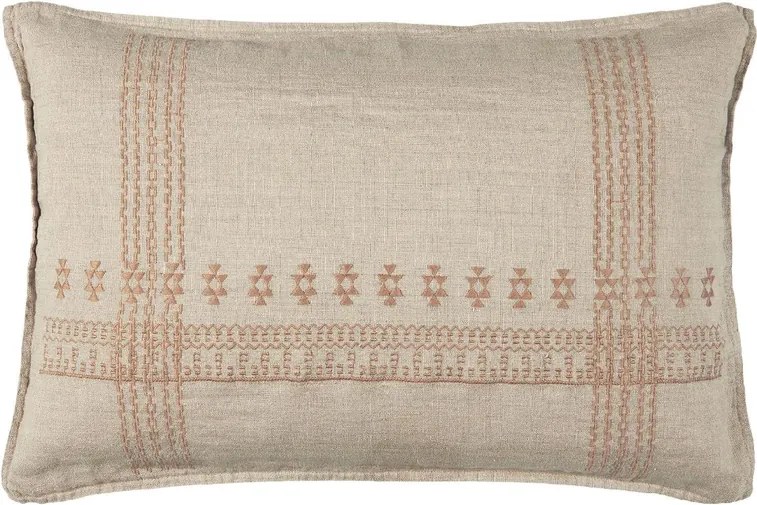 IB Laursen Fata de pernă decorativa din in LINEN 40x60 cm, maro deschis cu broderie