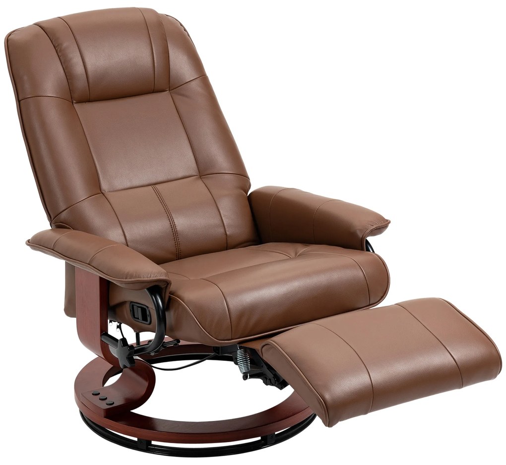 HOMCOM Fotoliu de relaxare, 145° reglabil, suport de picioare ajustabil, piele ecologică, 360° rotativ, până la 120 kg, Maro | Aosom Romania