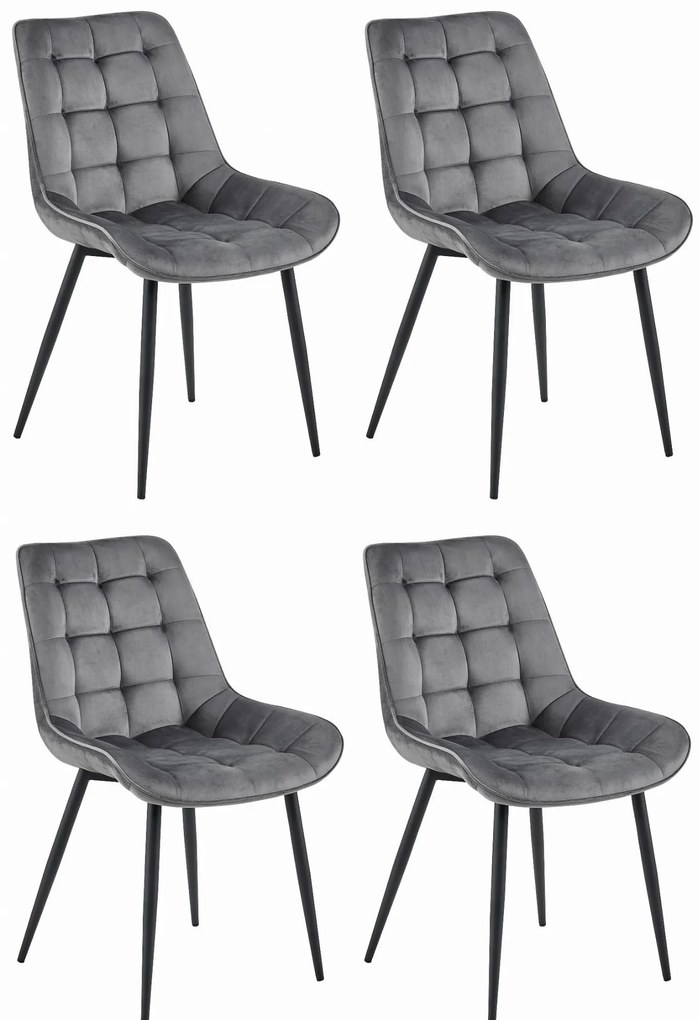 Set 4 Scaune Bucatarie/Dining Joy Gri Inchis Catifea