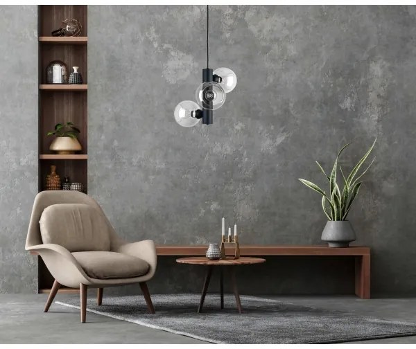 Lustră pe cablu TUBE 3xE27/60W/230V negru/transparent