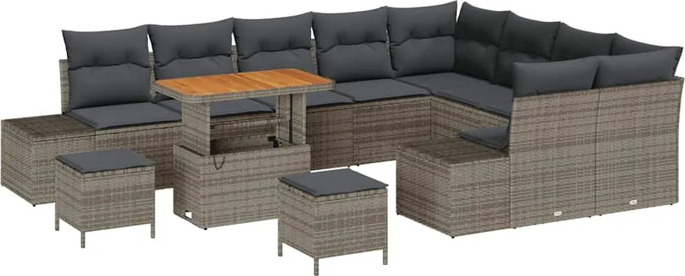 vidaXL Set de canapele pentru grădină cu pernă 12 pcs Gri poliratan