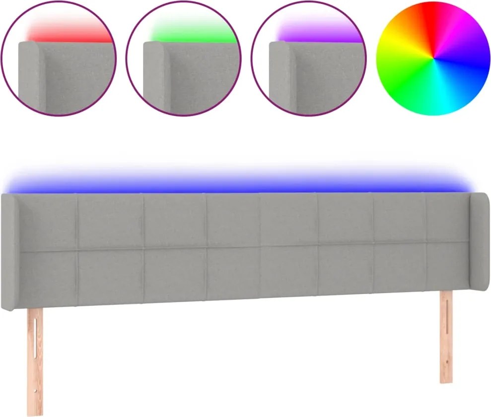 vidaXL Tăblie de pat cu LED, gri deschis, 163x16x78/88 cm, textil