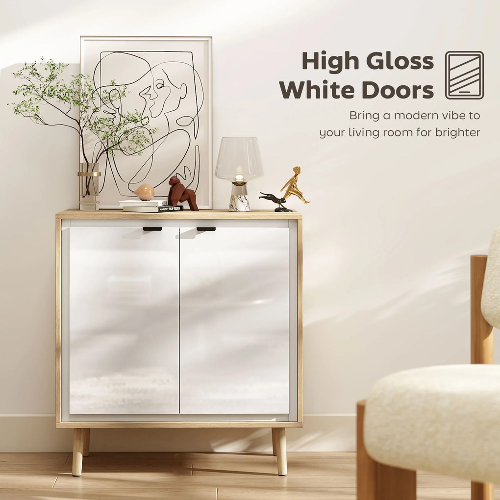 HOMCOM Dulap Modern cu 2 Uși și Raft Reglabil 72x35x77cm Alb și Stejar | Aosom Romania