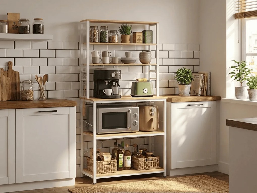 Raft de bucatarie LORANO 167x80 cm, alb / decor stejar