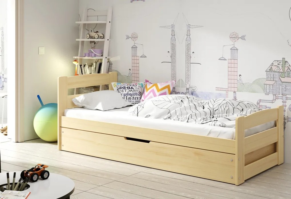 Supermobel Pat pentru copii ERNIE P1, natural, 90x200 cm + saltea + somieră GRATIS