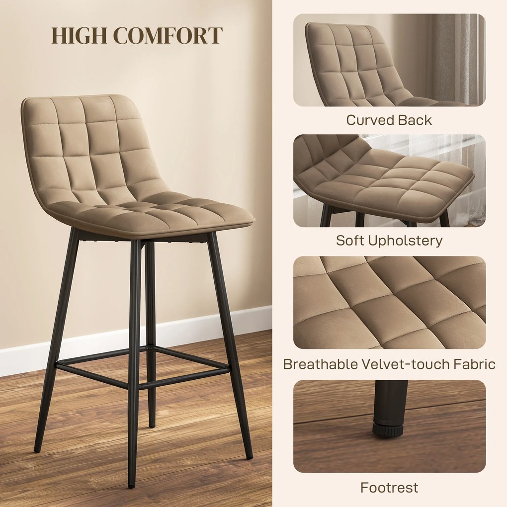 HOMCOM Scaune de bar nordic 84 cm maro din catifea si metal | Aosom Romania