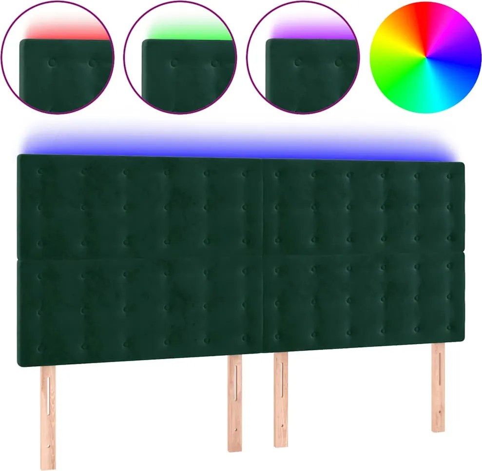 vidaXL Tăblie de pat cu LED, verde închis, 200x5x118/128 cm, catifea