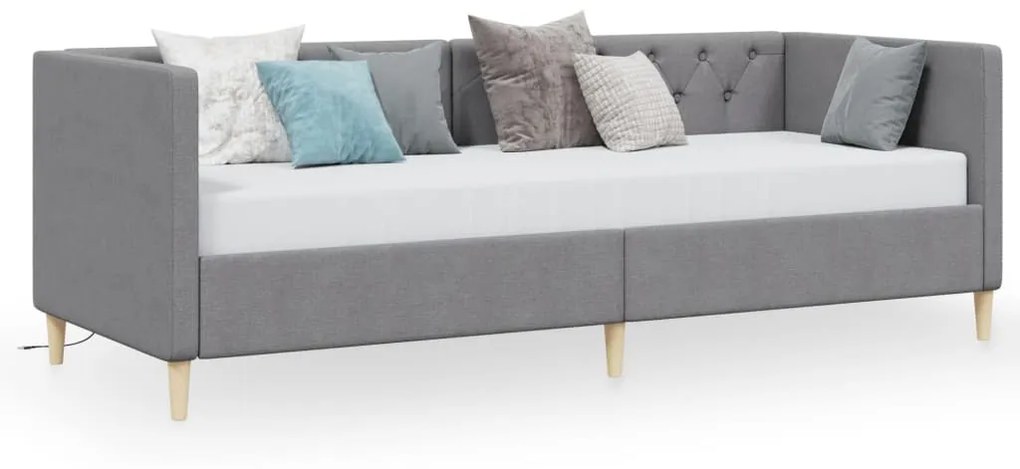337234 vidaXL Pat de zi, gri deschis, 90x200 cm, textil, USB