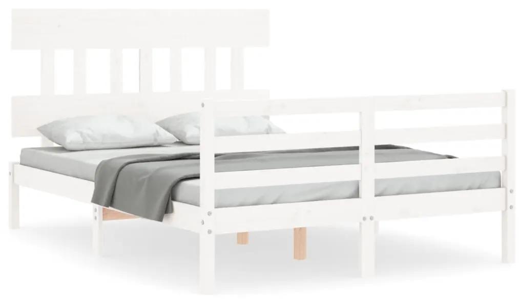 3195137 vidaXL Cadru de pat cu tăblie, 140x190 cm, alb, lemn masiv