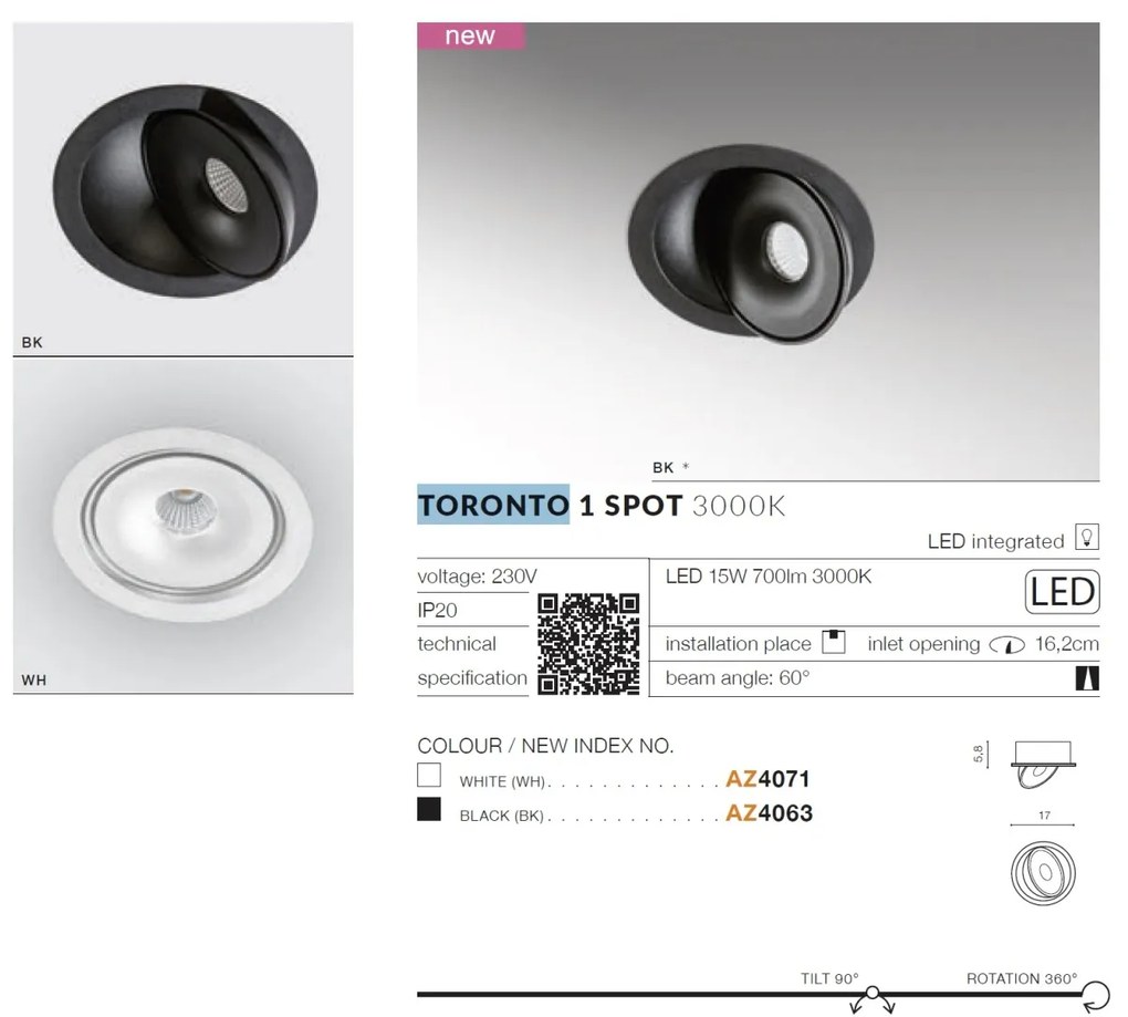 Spot LED modern directionabil incastrat tavan/plafon TORONTO 1 alb