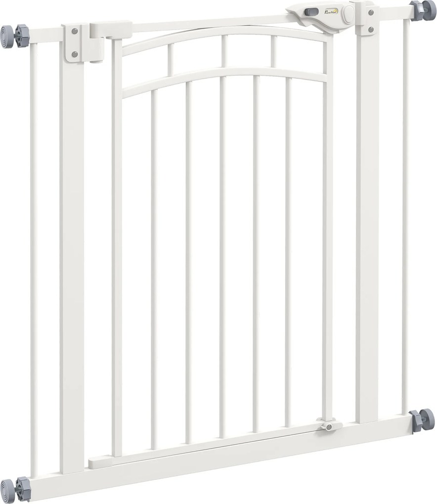 PawHut Poartă de Protecție pentru Scări și Uși, pentru Câinișori, Sistem de Închidere Automată, Montare Fără Găurire, Albă | Aosom Romania