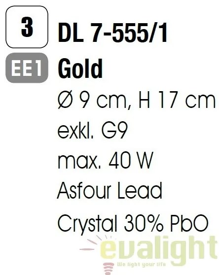 Plafoniera eleganta cristal Asfour Rita DL 7-555/1 gold OR