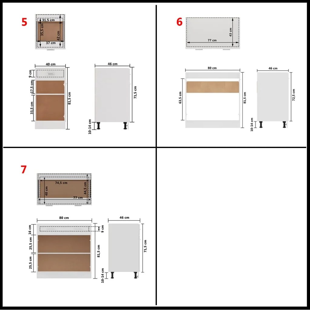 Set dulapuri de bucatarie, 7 piese, alb, PAL Alb, 7
