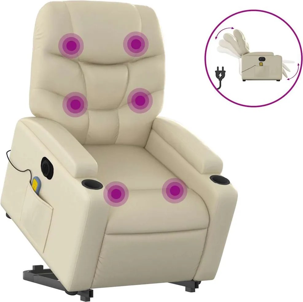 vidaXL Fotoliu electric masaj rabatabil cu ridicare, crem