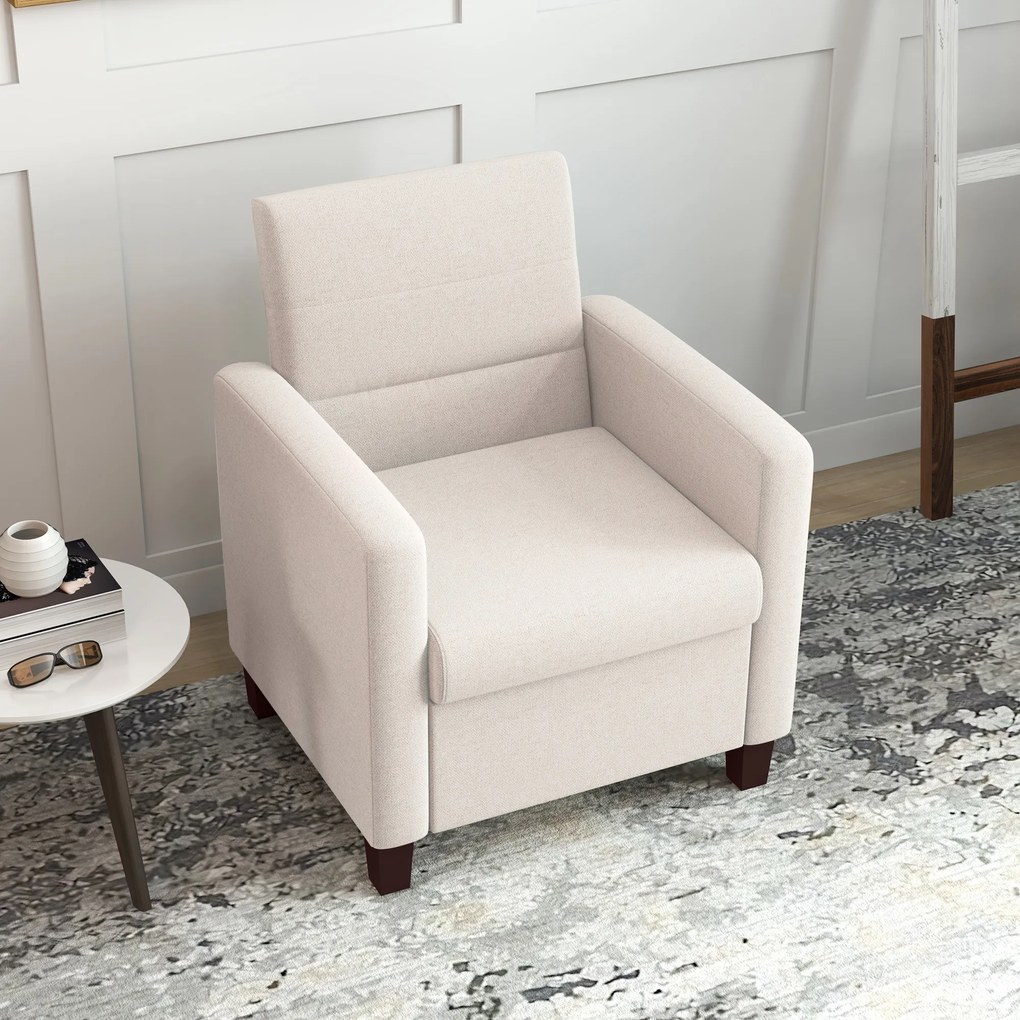 HOMCOM Upholstered Armchair in Linen Look, Foam, Seat Cushion, Wood Frame, Cream White | Aosom Romania