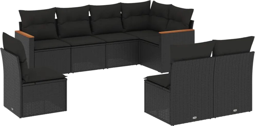 vidaXL Set mobilier de grădină cu perne, 8 piese, negru, poliratan