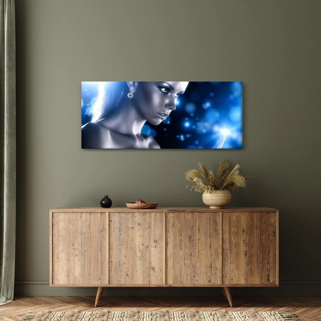 Tablou - Femeia, sclipici albastru (120x50 cm)
