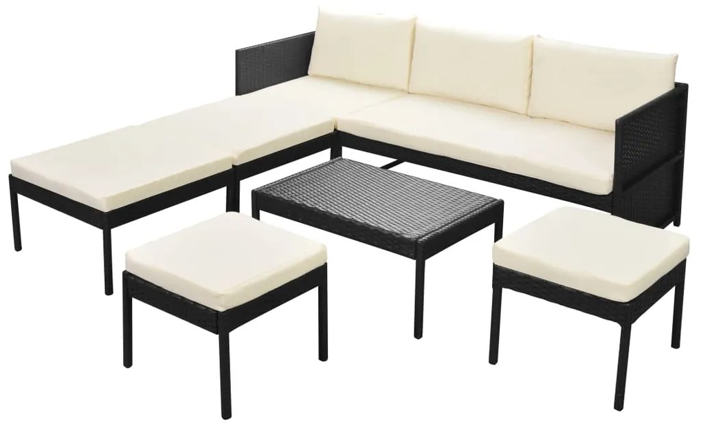 43010 vidaXL Set mobilier de grădină cu perne, 6 piese, negru, poliratan