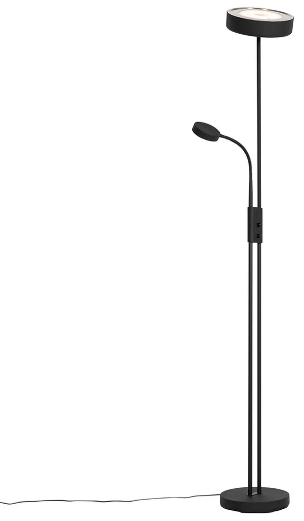Lampă de podea neagră inclusiv LED și dimmer cu lampă de citit - Kelso
