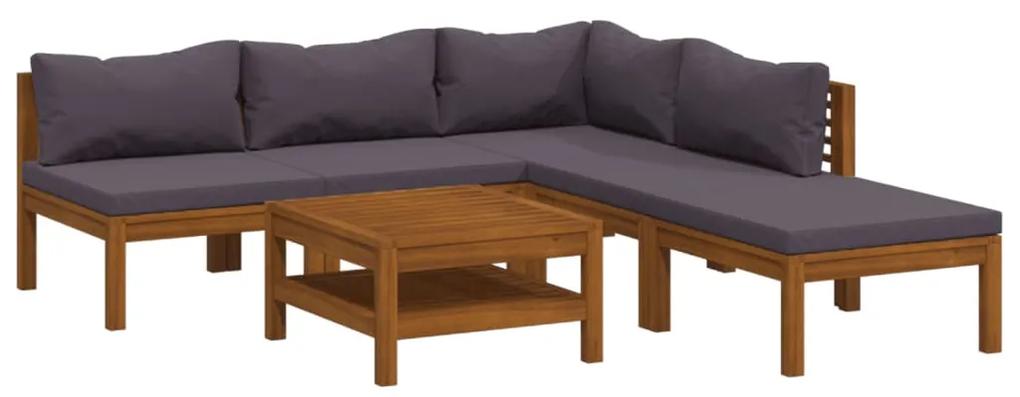 Set mobilier de gradina cu perne, 6 piese, lemn masiv acacia Morke gra, colt + 3x mijloc + suport pentru picioare + masa, 1