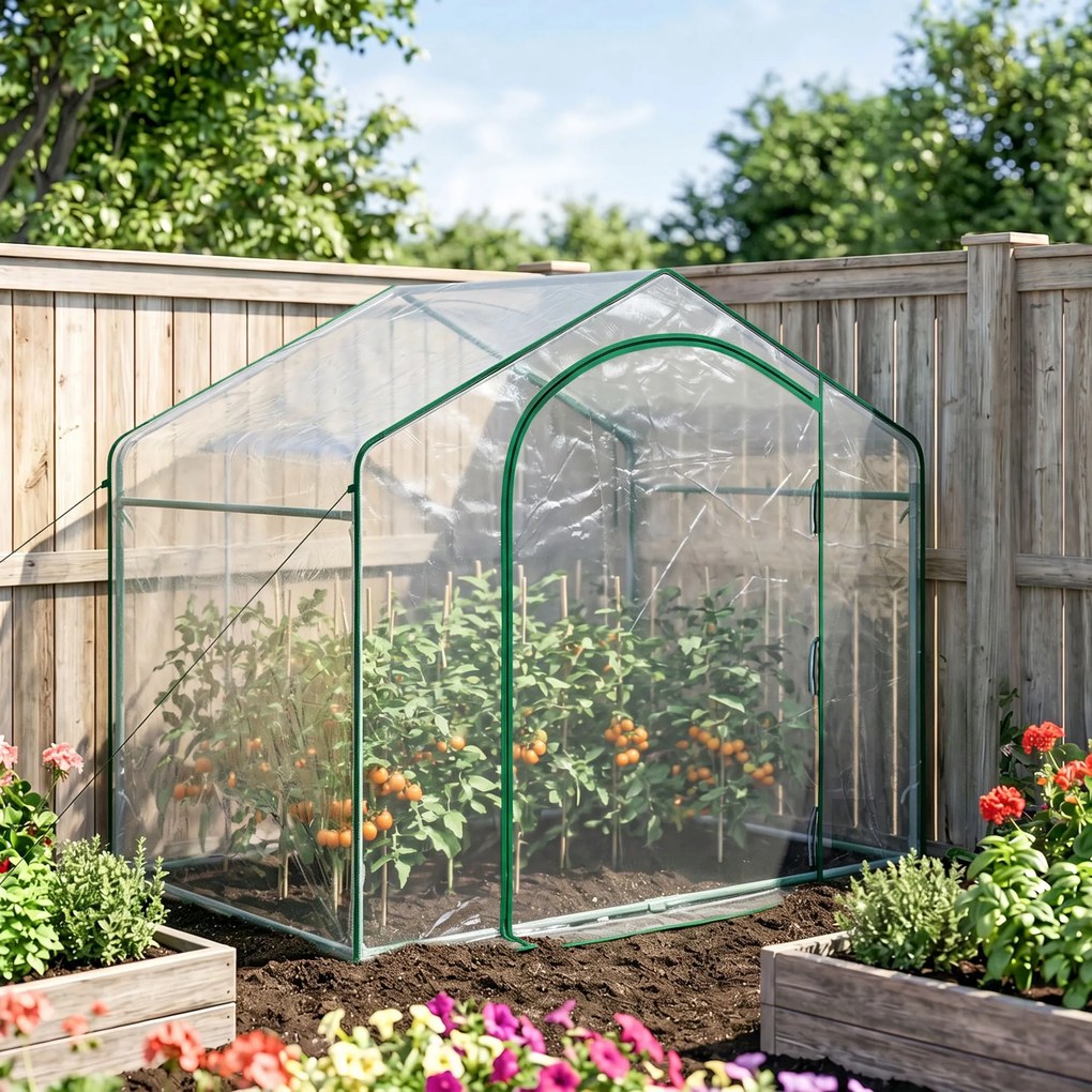 Outsunny Sera Cabina Portabila 6' x 3' x 6', Folie PE, Sera de Gradina cu Cadru de Otel, Usa cu Fermoar, Aerisire Superioara, pentru Flori, Legume, Puieti, Plante Tropicale, Verde | Aosom Romania