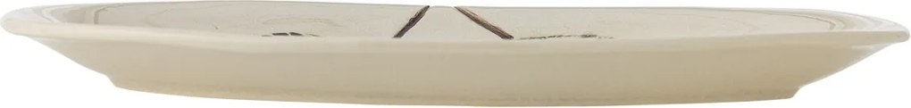 Platou de servire din ceramică artizanală natur cu finisaj antichizat și motive botanice cu frunze, 30×19×2 cm, "Aubrin