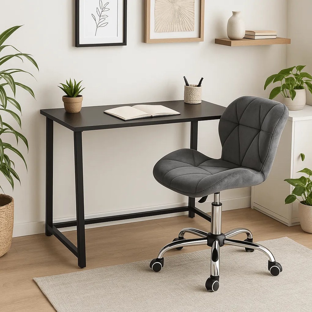 Set pentru birou – birou pliabil ZARIMO 80×40 cm negru + scaun de birou AVOLA VELVET gri