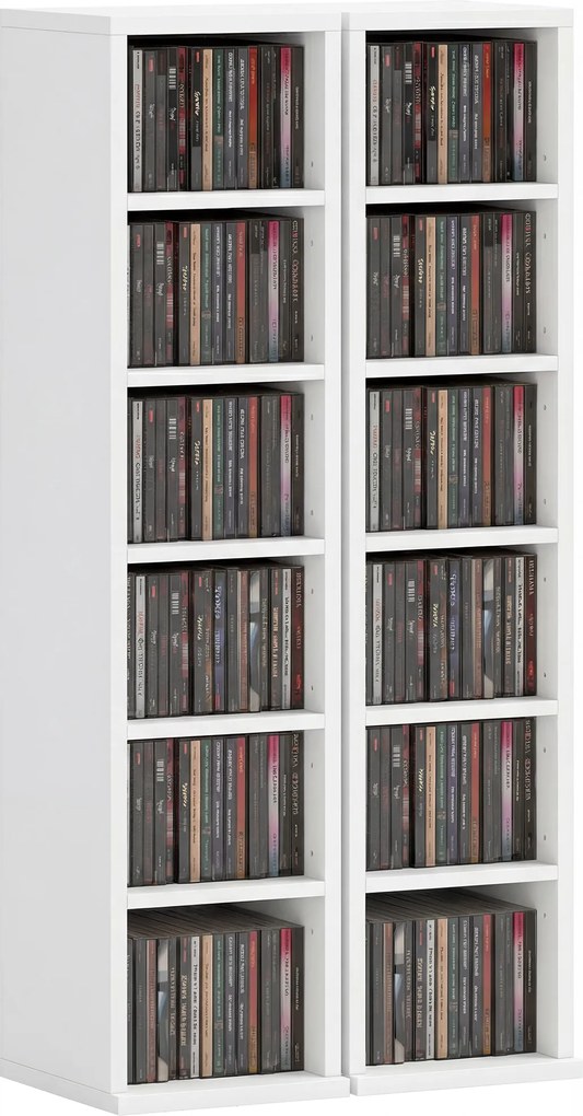 HOMCOM Set de 2 etajere coloane dulap pentru depozitare CD-DVD 12 compartimente 21 x 22,5 x 88,5 cm capacitate 204 CD-uri alb | Aosom Romania