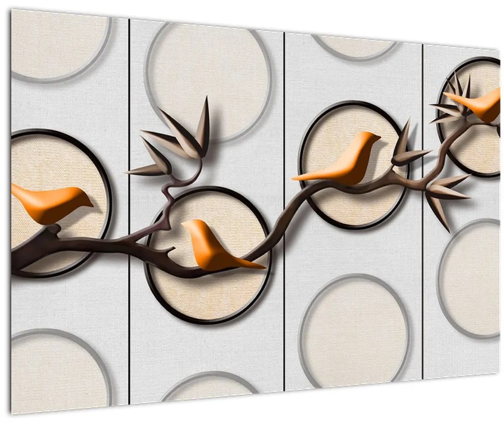 Tablou artistic - Păsărele pe creangă (90x60 cm)