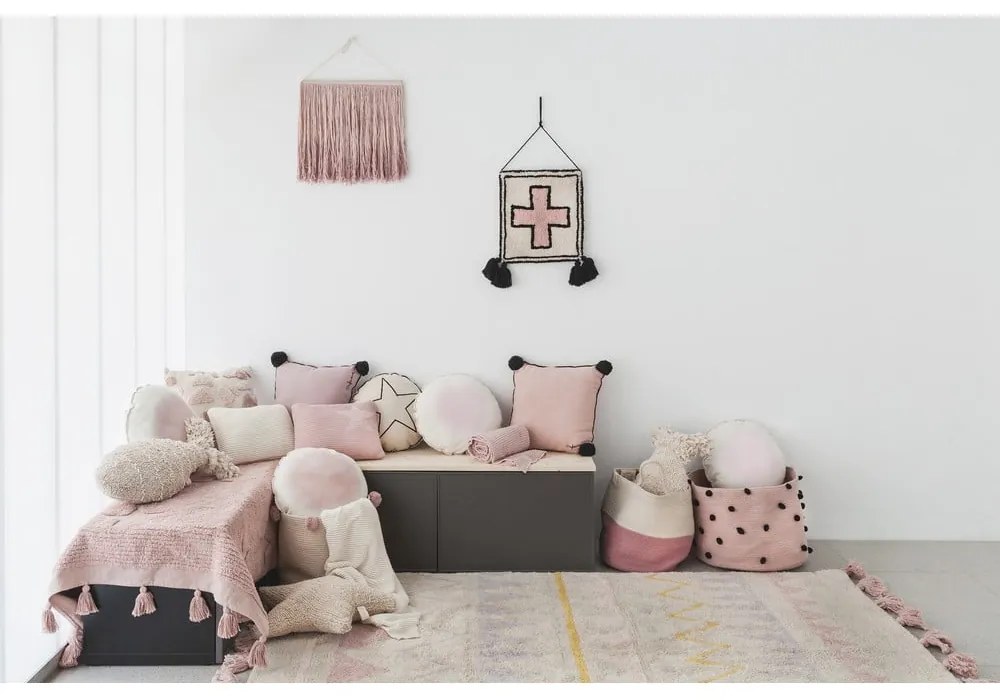 Covor pentru copii roz/crem lavabil/țesut manual din bumbac 140x200 cm Azteca Vintage Nude – Lorena Canals