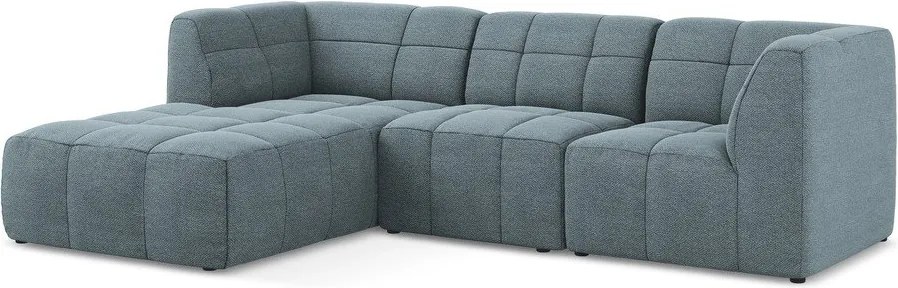 Colțar albastru cu tapițerie din țesătură bouclé (cu colț pe partea stângă/cu șezlong) Aloha – Makamii